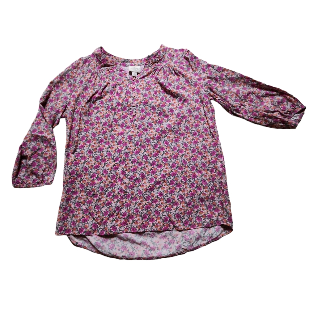 🤩St. John's Bay Women's Floral 3/4 Sleeve Blouse Size Medium
